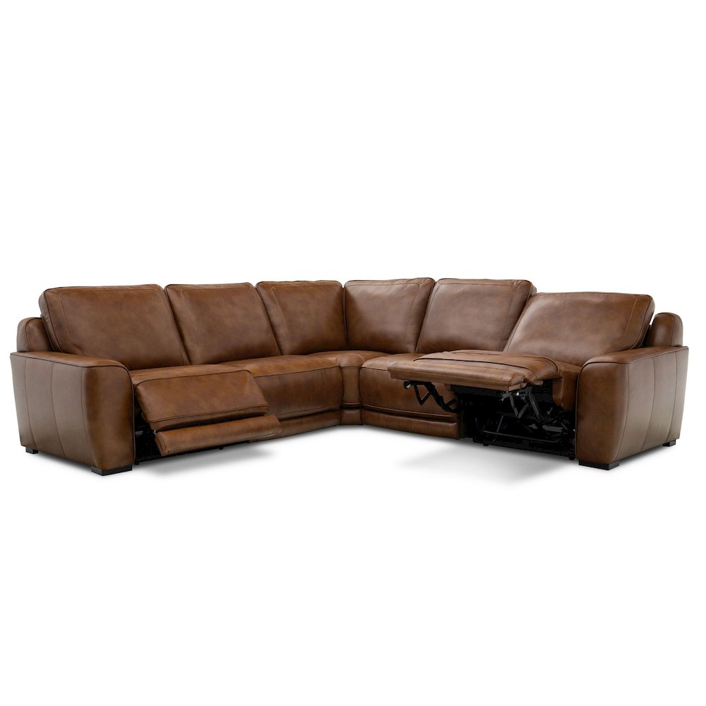 Blake Power Reclining 5 Piece Sectional Sofa- Venetian Honey Leather