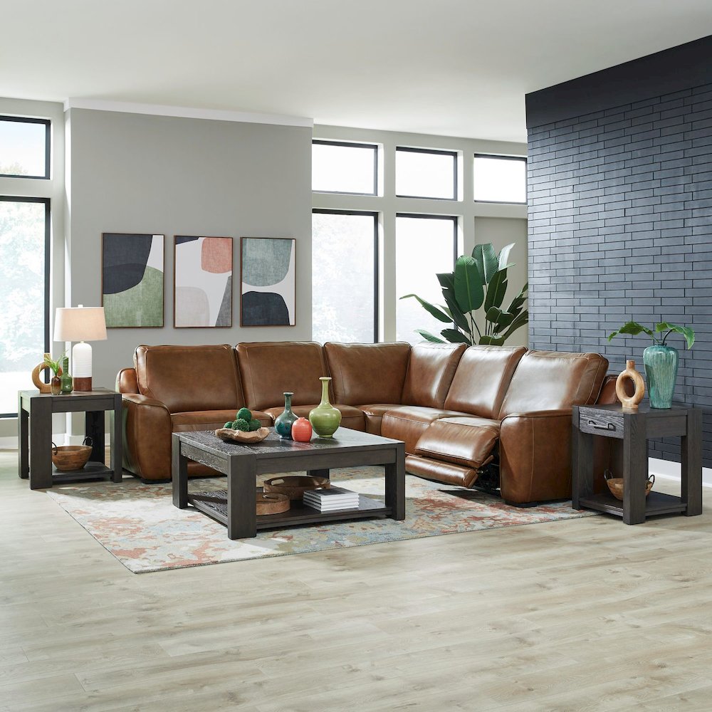 Blake Power Reclining 5 Piece Sectional Sofa- Venetian Honey Leather