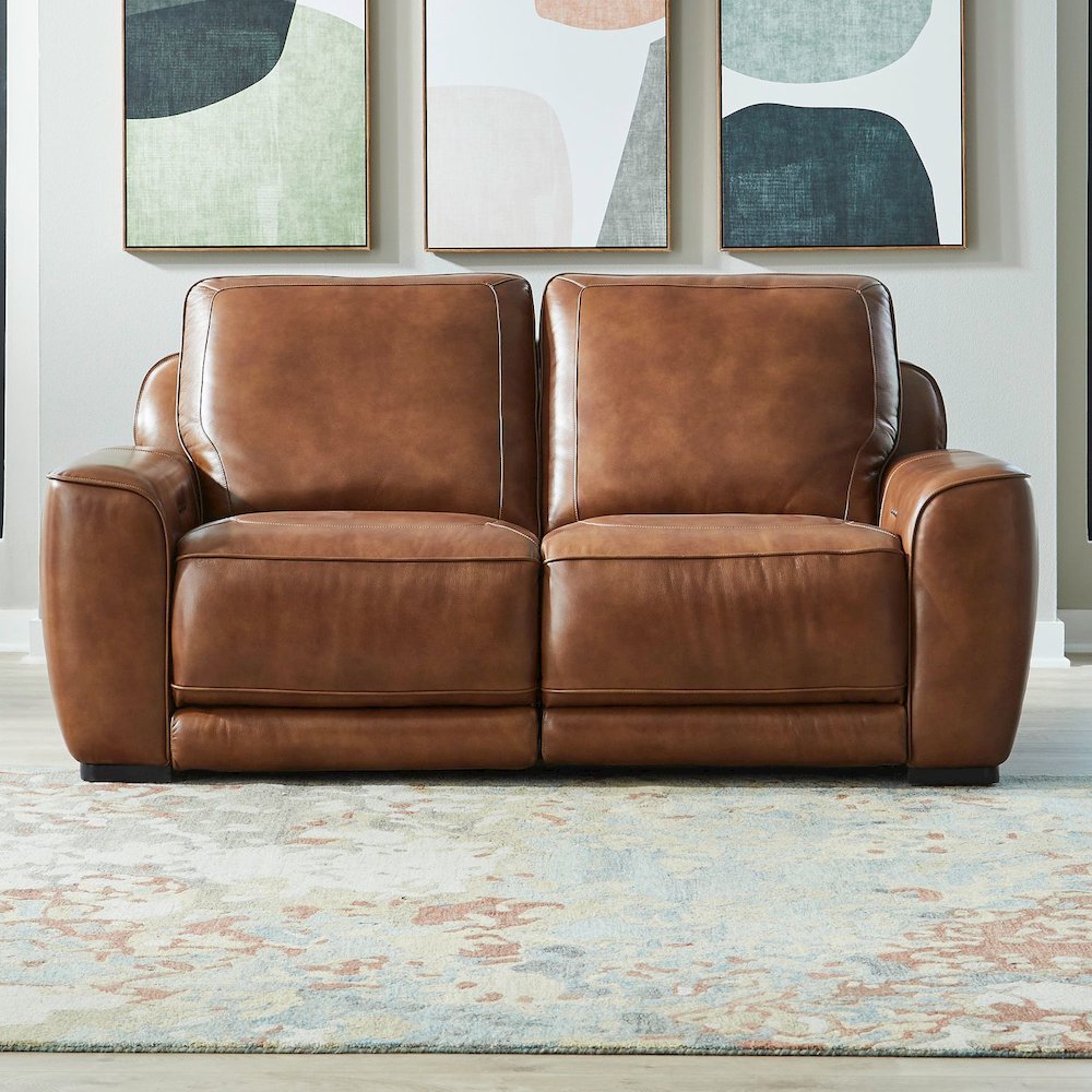 Blake Zero Wall Power Recline Set with Sofa & Loveseat - Venetian Honey Leather