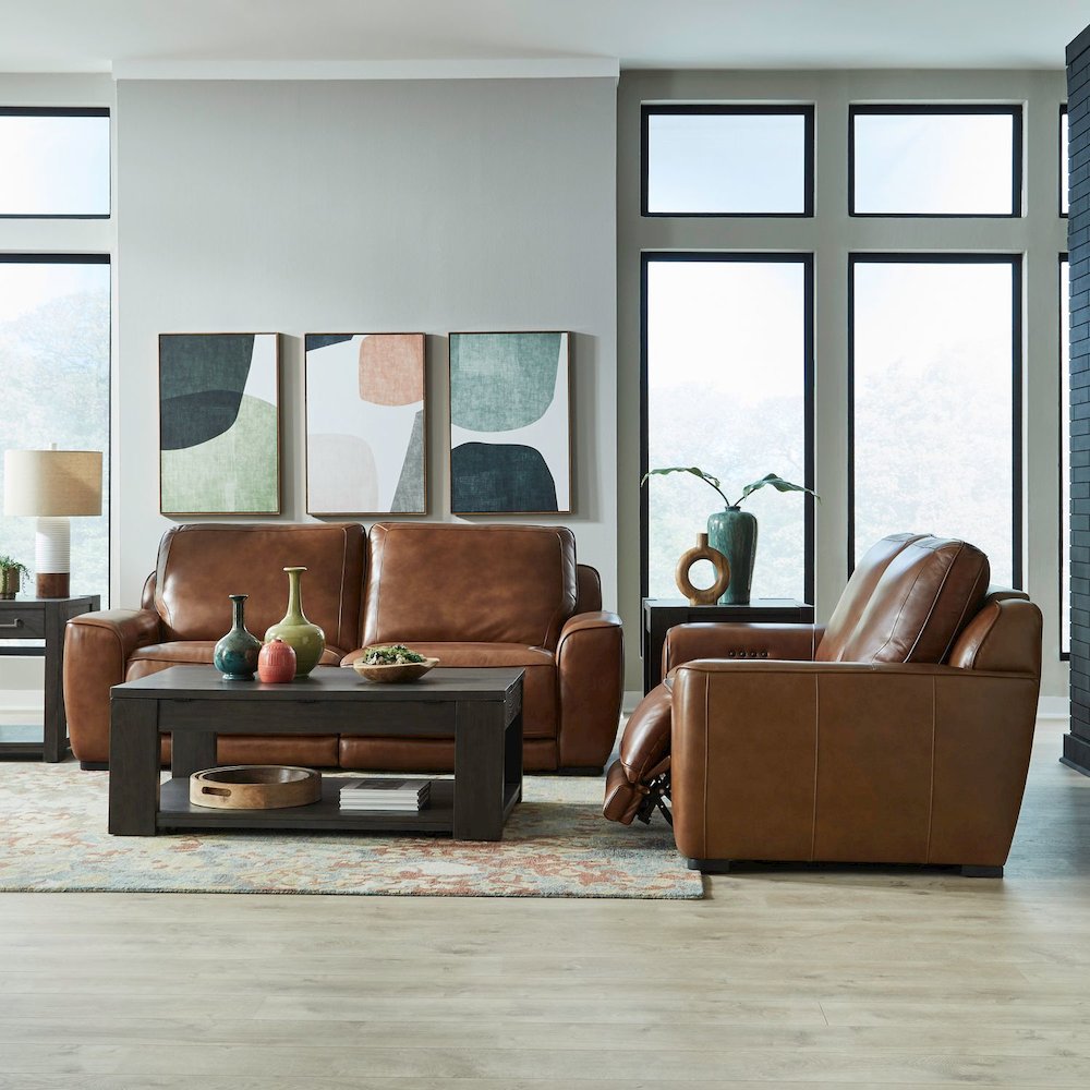 Blake Zero Wall Power Recline Set with Sofa & Loveseat - Venetian Honey Leather