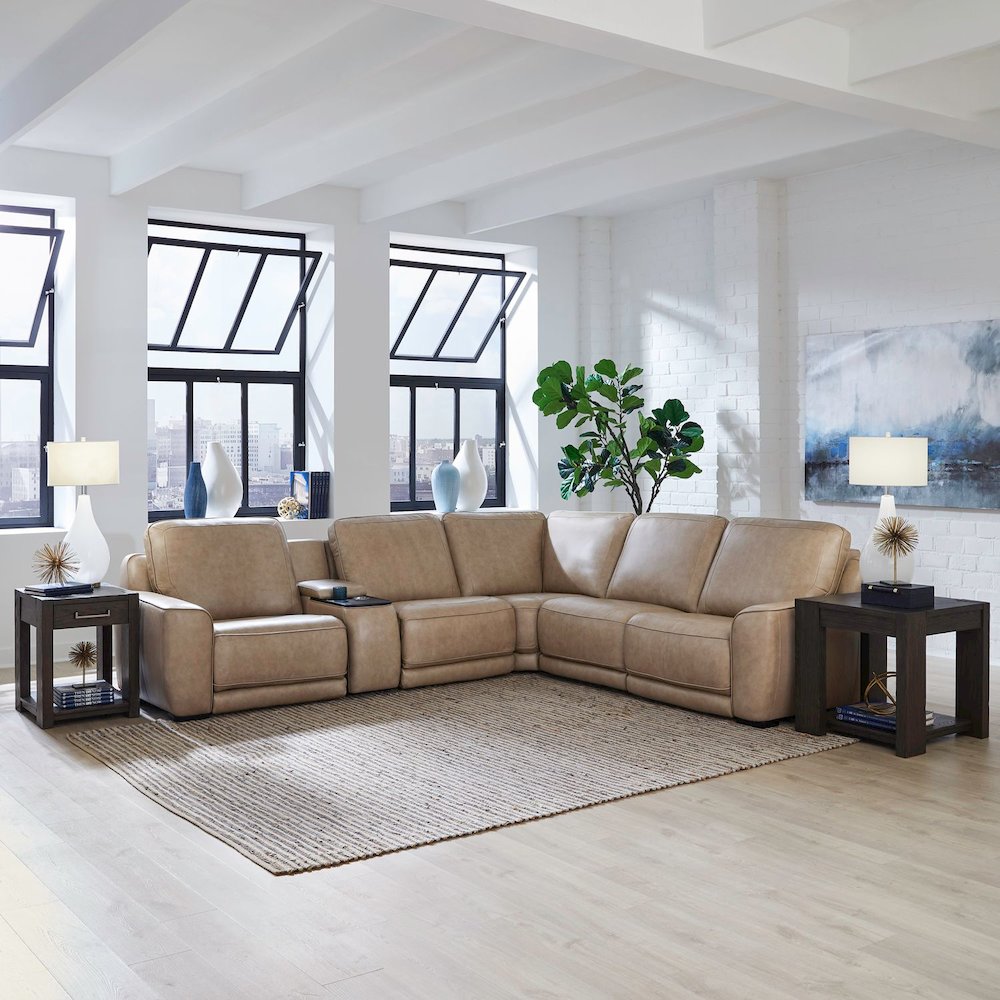 Blake Power Reclining 6 Piece Sectional Sofa - Sophia Oatmeal Leather