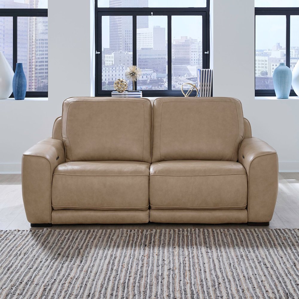 Blake Zero Wall Power Recline Set with Sofa & Loveseat - Sophia Oatmeal Leather