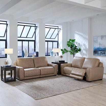 Blake Zero Wall Power Recline Set with Sofa & Loveseat - Sophia Oatmeal Leather