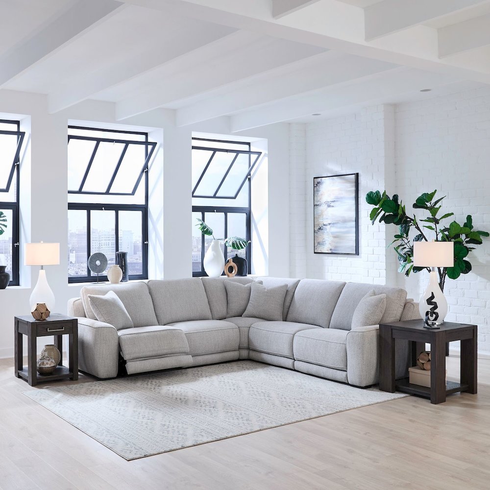 Blake Power Reclining 5 Piece Sectional Sofa - Estero Smoke Fabric