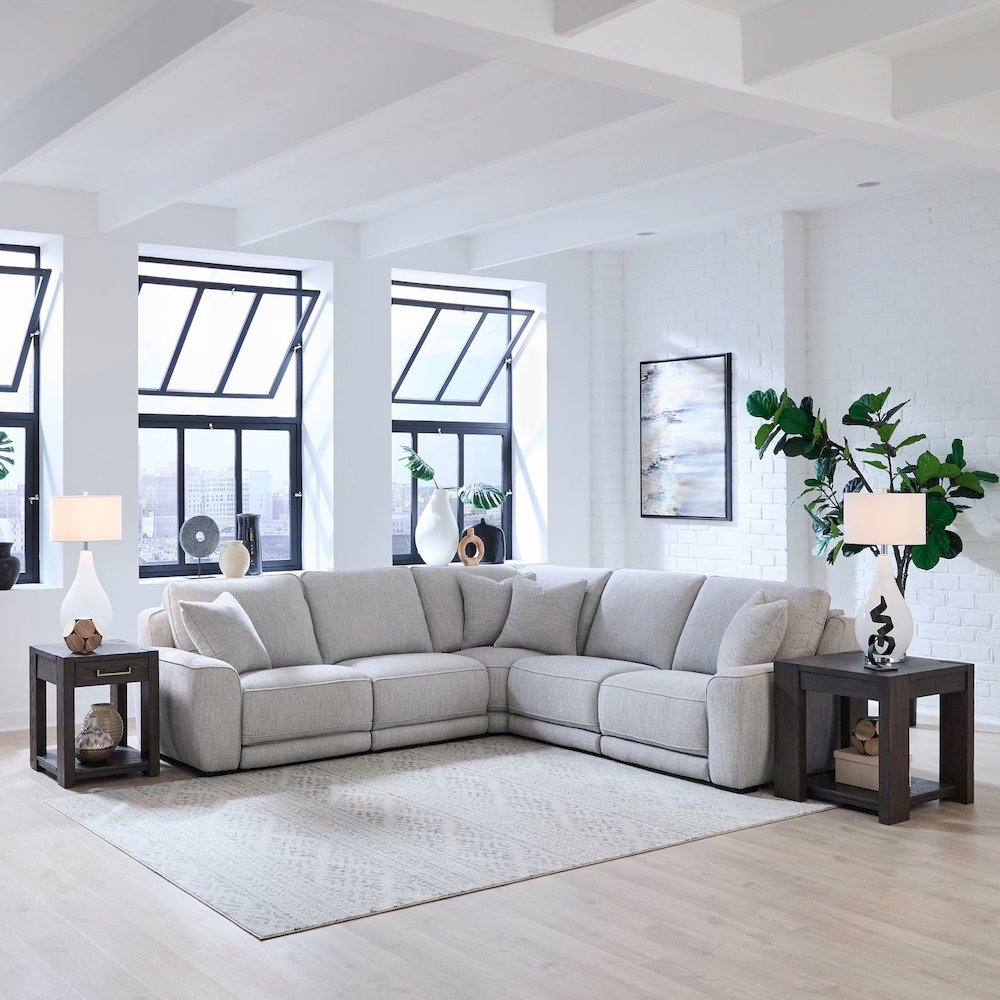 Blake Power Reclining 5 Piece Sectional Sofa - Estero Smoke Fabric