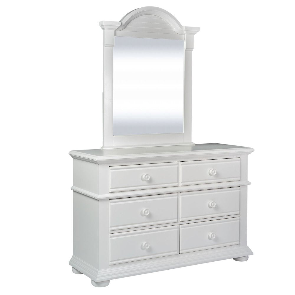 Twin Panel Bed, Dresser & Mirror in Pine Solids with Painted MDF & Wood Products