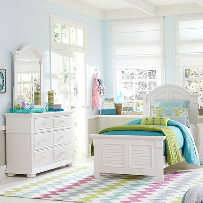 Twin Panel Bed, Dresser & Mirror in Pine Solids with Painted MDF & Wood Products