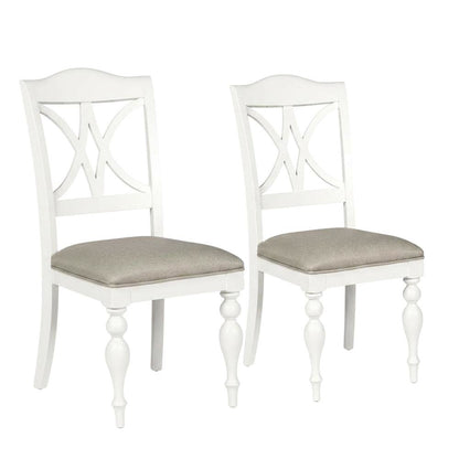 Solid Wood Slat-Back Dining Chairs for Kitchen and Dining Room, White, Set of 2