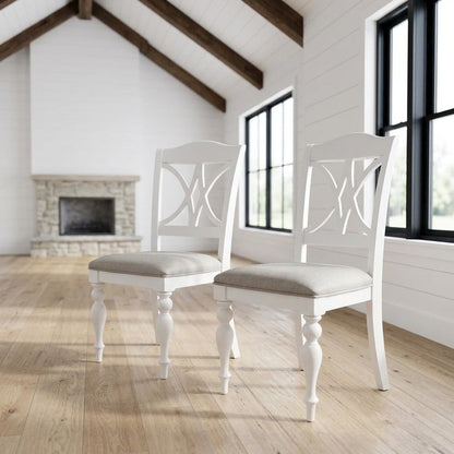 Solid Wood Slat-Back Dining Chairs for Kitchen and Dining Room, White, Set of 2