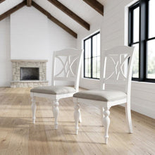 Solid Wood Slat-Back Dining Chairs for Kitchen and Dining Room, White, Set of 2
