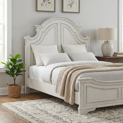 Antique White, Weathered Bark King Headboard, Solid Wood Frame, European Design
