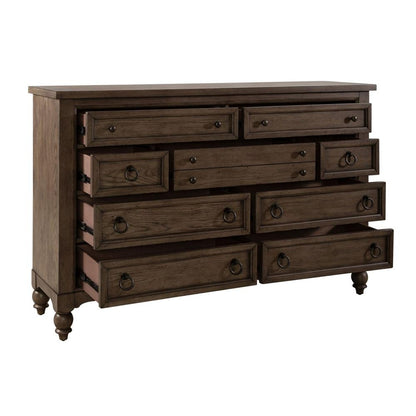 Americana Farmhouse 9 Drawer Dresser, Black in Dusty Taupe