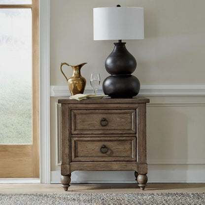 2 Drawer Night Stand w/ Charging Station in Dusty Taupe