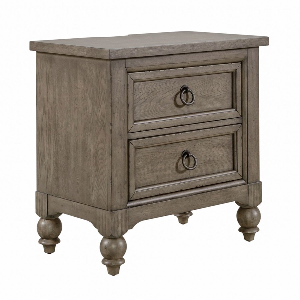 2 Drawer Night Stand w/ Charging Station in Dusty Taupe
