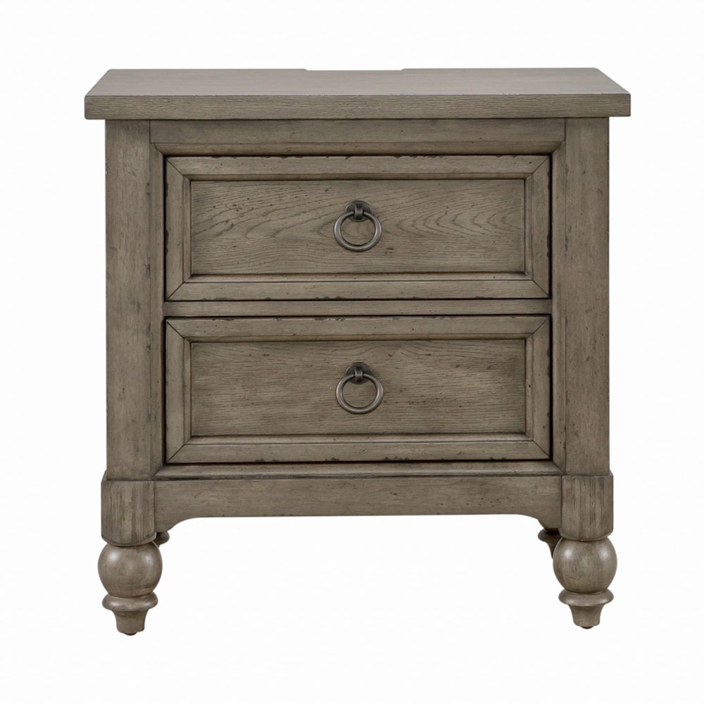 2 Drawer Night Stand w/ Charging Station in Dusty Taupe