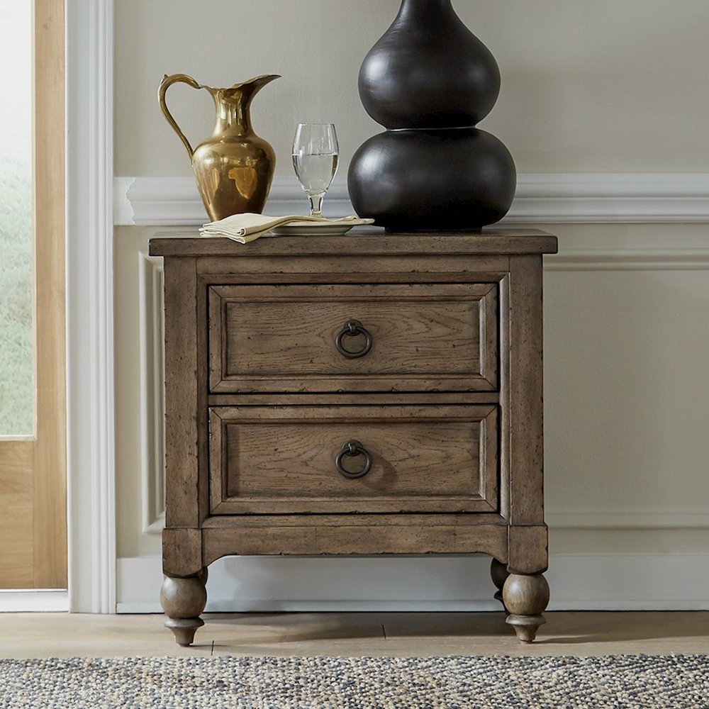 2 Drawer Night Stand w/ Charging Station in Dusty Taupe
