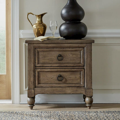 2 Drawer Night Stand w/ Charging Station in Dusty Taupe