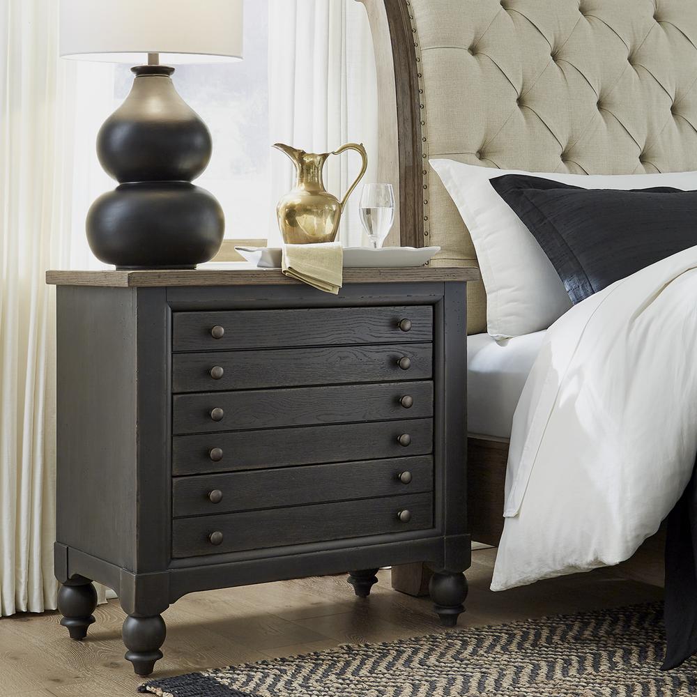 Bedside Chest w/ Charging Station - Black Traditional in Dusty Taupe 3 Drawers