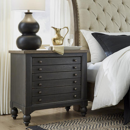 Bedside Chest w/ Charging Station - Black Traditional in Dusty Taupe 3 Drawers
