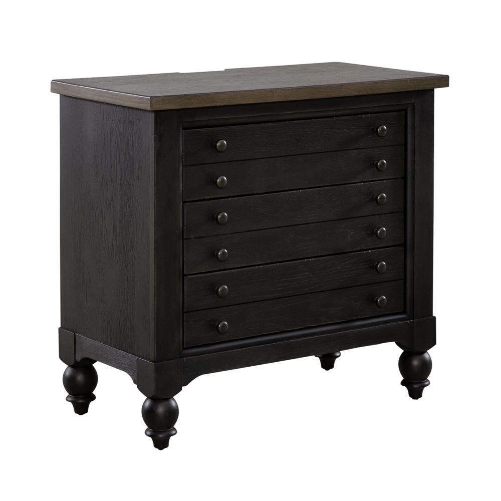 Bedside Chest w/ Charging Station - Black Traditional in Dusty Taupe 3 Drawers