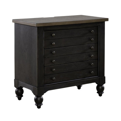 Bedside Chest w/ Charging Station - Black Traditional in Dusty Taupe 3 Drawers