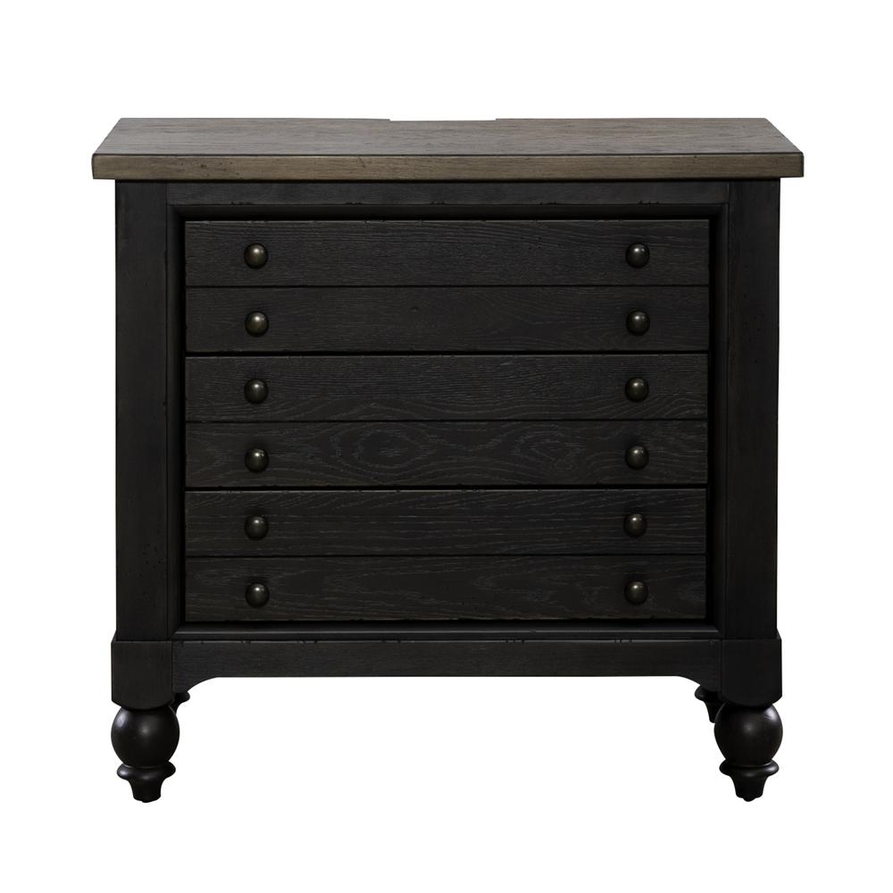 Bedside Chest w/ Charging Station - Black Traditional in Dusty Taupe 3 Drawers