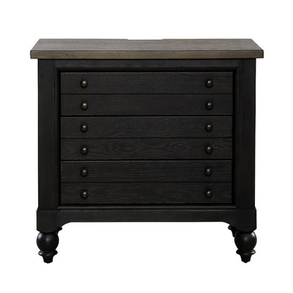 Bedside Chest w/ Charging Station - Black Traditional in Dusty Taupe 3 Drawers