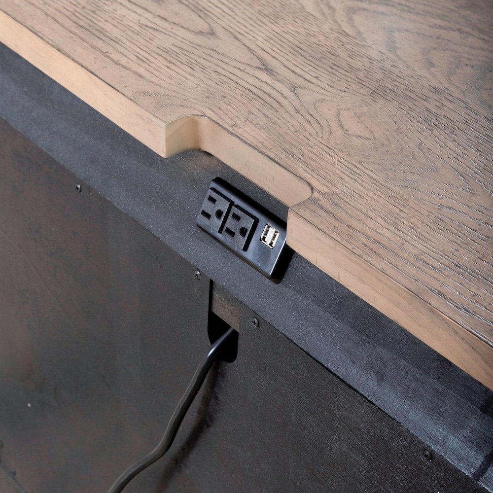Americana Farmhouse Bedside Nightstand Chest w/ USB Charging - Taupe & Black Oak