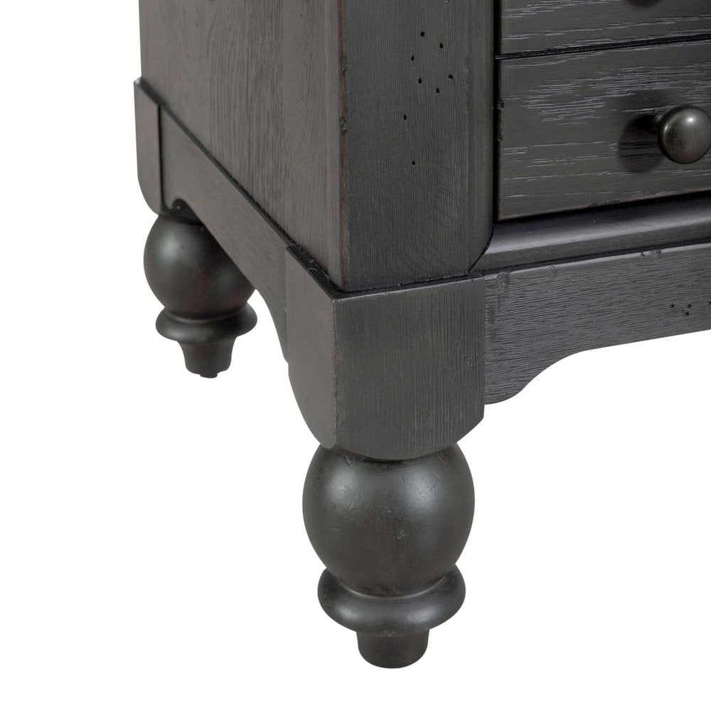 Americana Farmhouse Bedside Nightstand Chest w/ USB Charging - Taupe & Black Oak