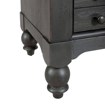 Americana Farmhouse Bedside Nightstand Chest w/ USB Charging - Taupe & Black Oak