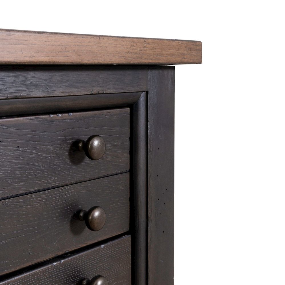 Americana Farmhouse Bedside Nightstand Chest w/ USB Charging - Taupe & Black Oak