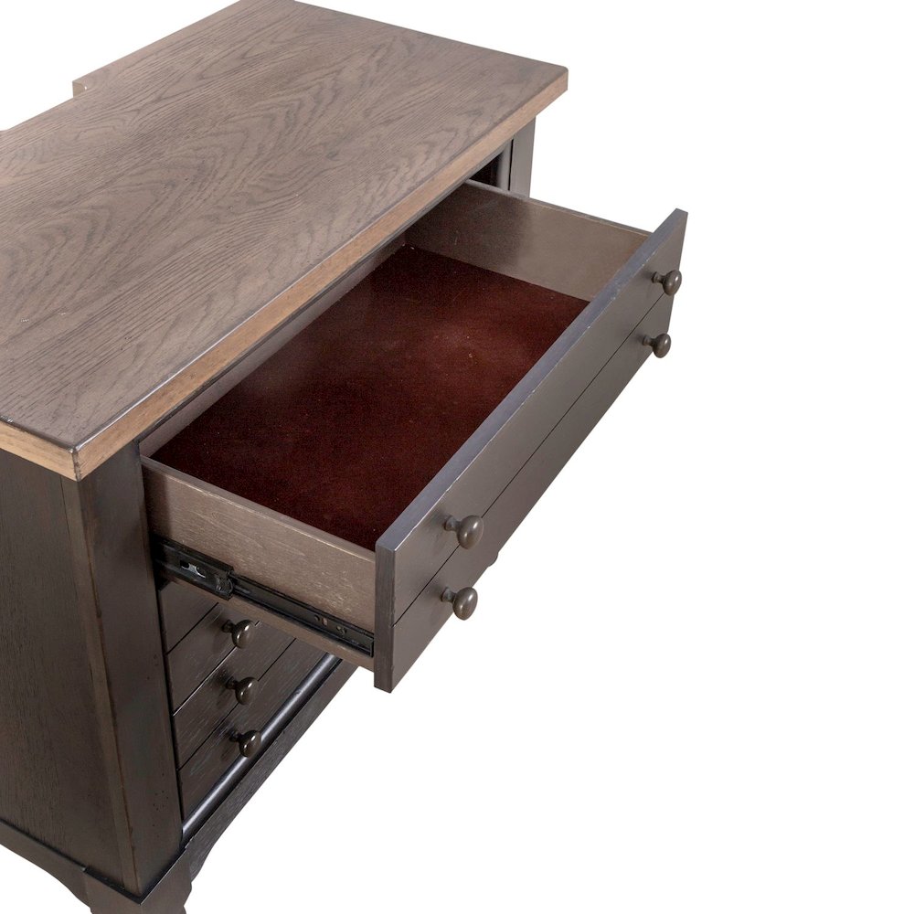 Americana Farmhouse Bedside Nightstand Chest w/ USB Charging - Taupe & Black Oak