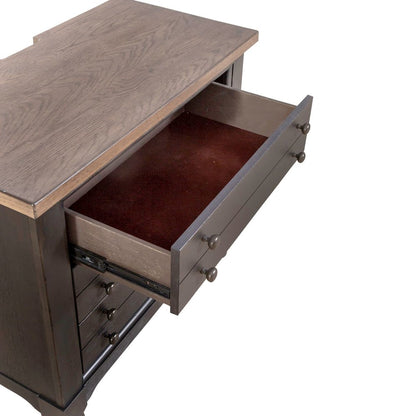 Americana Farmhouse Bedside Nightstand Chest w/ USB Charging - Taupe & Black Oak