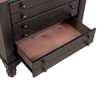 Americana Farmhouse Bedside Nightstand Chest w/ USB Charging - Taupe & Black Oak
