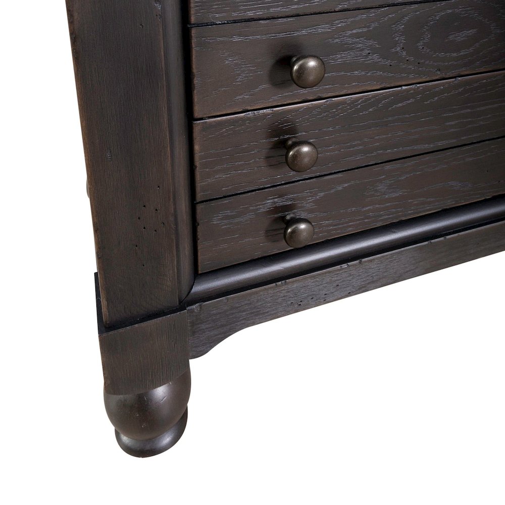Americana Farmhouse Bedside Nightstand Chest w/ USB Charging - Taupe & Black Oak