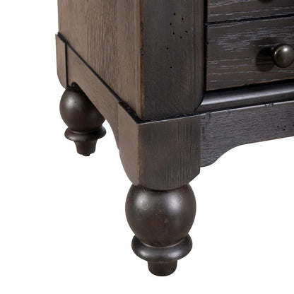 Americana Farmhouse Bedside Nightstand Chest w/ USB Charging - Taupe & Black Oak