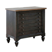 Americana Farmhouse Bedside Nightstand Chest w/ USB Charging - Taupe & Black Oak