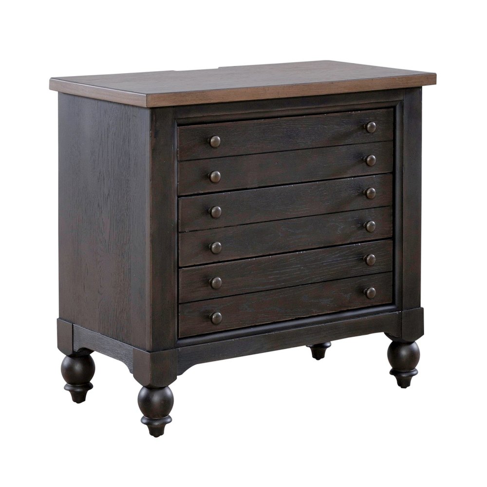 Bedside Chest w/ Charging Station - Black Traditional in Dusty Taupe 3 Drawers