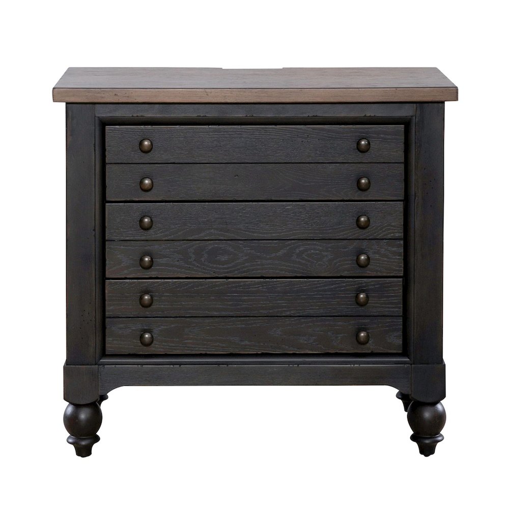 Bedside Chest w/ Charging Station - Black Traditional in Dusty Taupe 3 Drawers