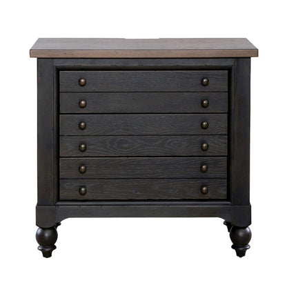 Bedside Chest w/ Charging Station - Black Traditional in Dusty Taupe 3 Drawers