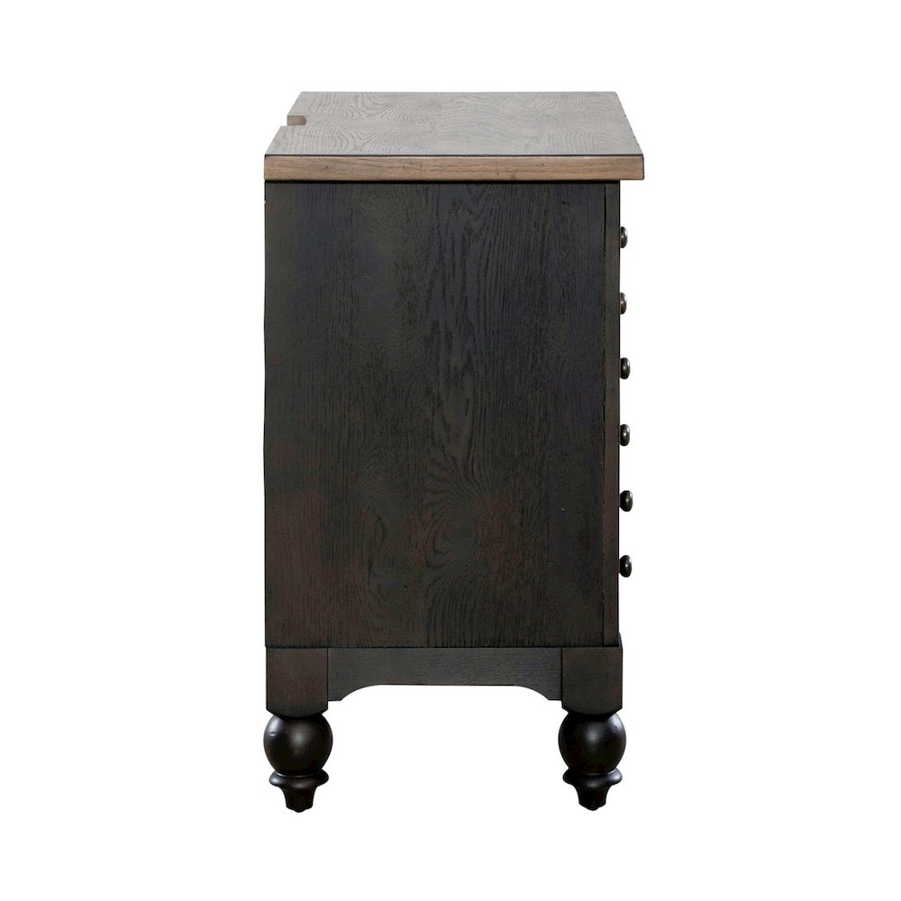 Americana Farmhouse Bedside Nightstand Chest w/ USB Charging - Taupe & Black Oak