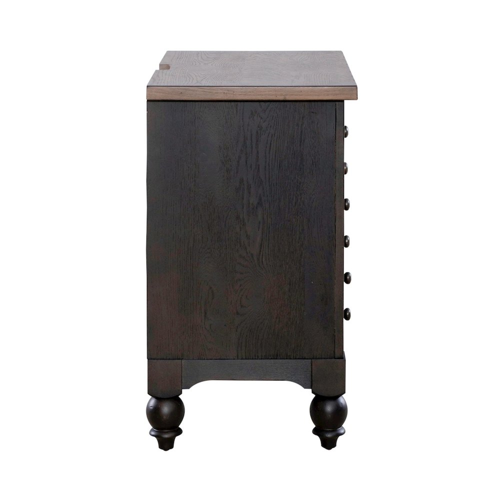 Bedside Chest w/ Charging Station - Black Traditional in Dusty Taupe 3 Drawers