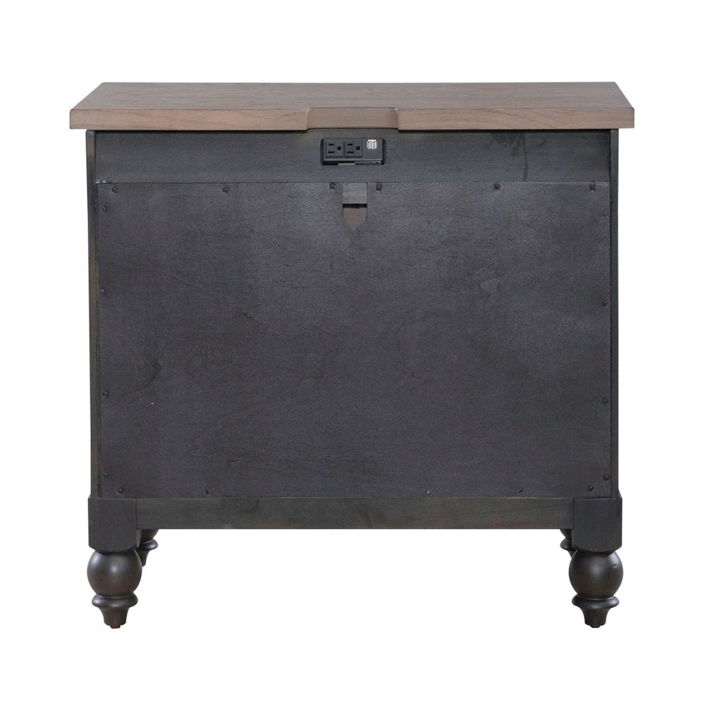 Bedside Chest w/ Charging Station - Black Traditional in Dusty Taupe 3 Drawers