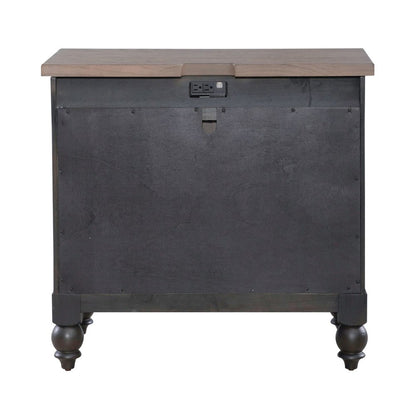 Bedside Chest w/ Charging Station - Black Traditional in Dusty Taupe 3 Drawers