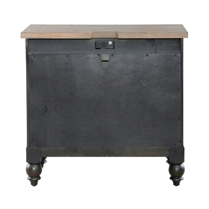 Americana Farmhouse Bedside Nightstand Chest w/ USB Charging - Taupe & Black Oak