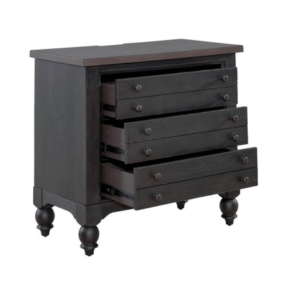 Bedside Chest w/ Charging Station - Black Traditional in Dusty Taupe 3 Drawers