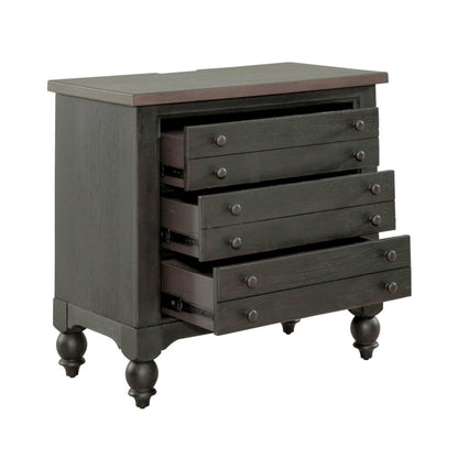 Americana Farmhouse Bedside Nightstand Chest w/ USB Charging - Taupe & Black Oak