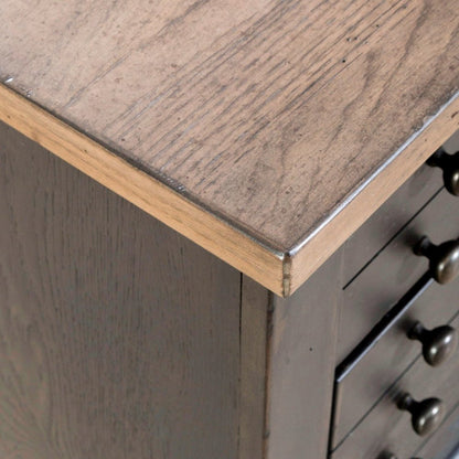 Americana Farmhouse Bedside Nightstand Chest w/ USB Charging - Taupe & Black Oak