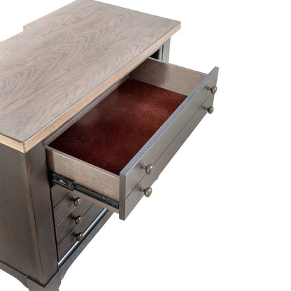 Americana Farmhouse Bedside Nightstand Chest w/ USB Charging - Taupe & Black Oak