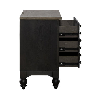 Bedside Chest w/ Charging Station - Black Traditional in Dusty Taupe 3 Drawers